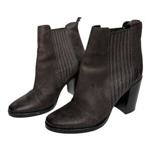 Size 37 charcoal grey All Saints Genuine Leather Block Heel Ankle Boots